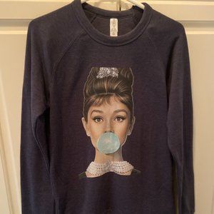 Women's Blue Audrey Hepburn Sweatshirt, size Small